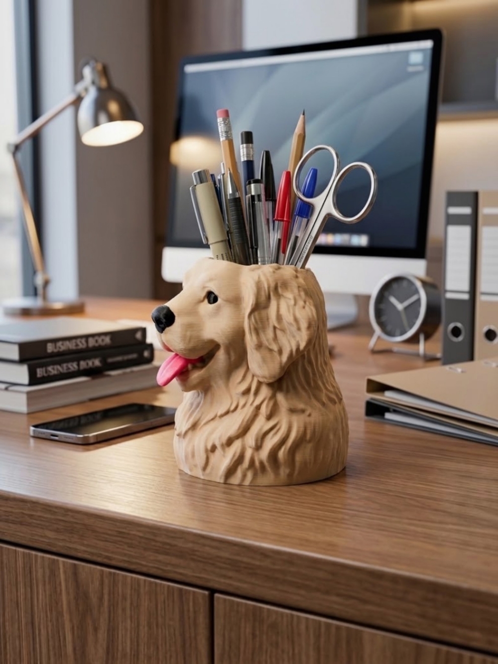 Golden Retriever Desk Organizer Pen Holder - Picture 2 of 3